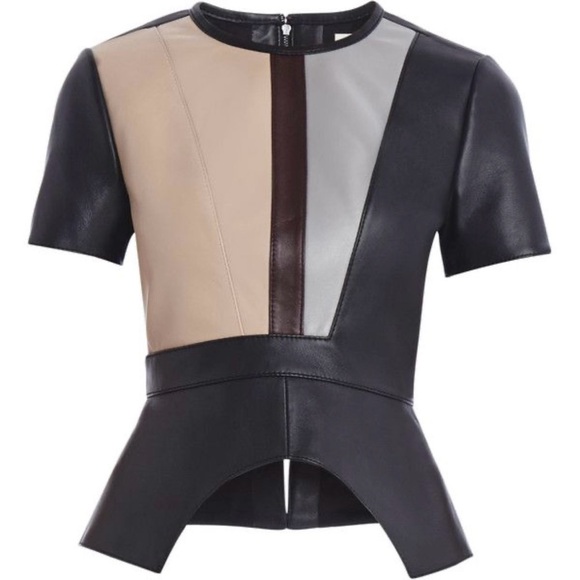 NWOT BCBG Max Azria Runway leather top with color-blocked panels. Size L - Picture 1 of 9